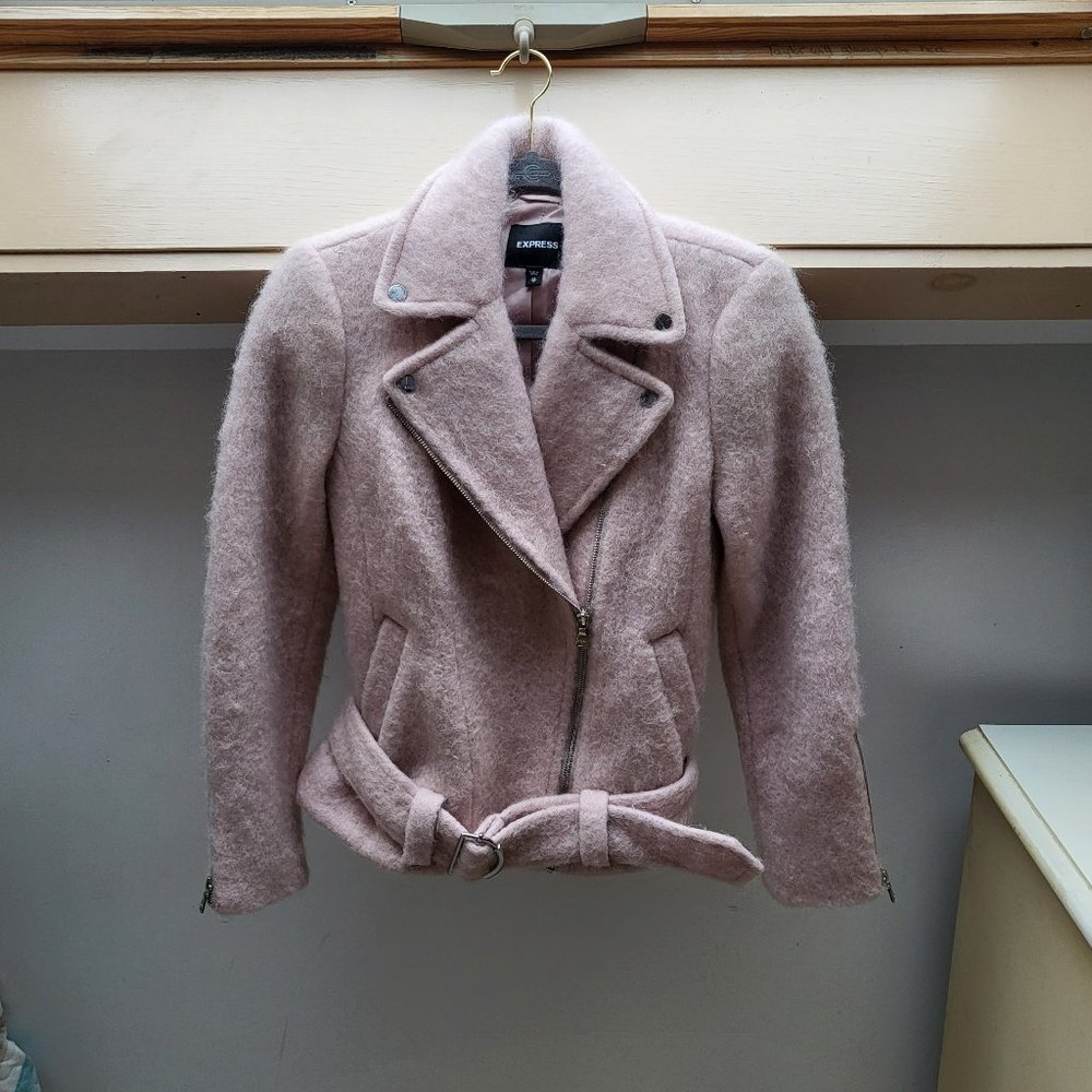 Express Boxy Wool-Blend Belted Moto Jacket